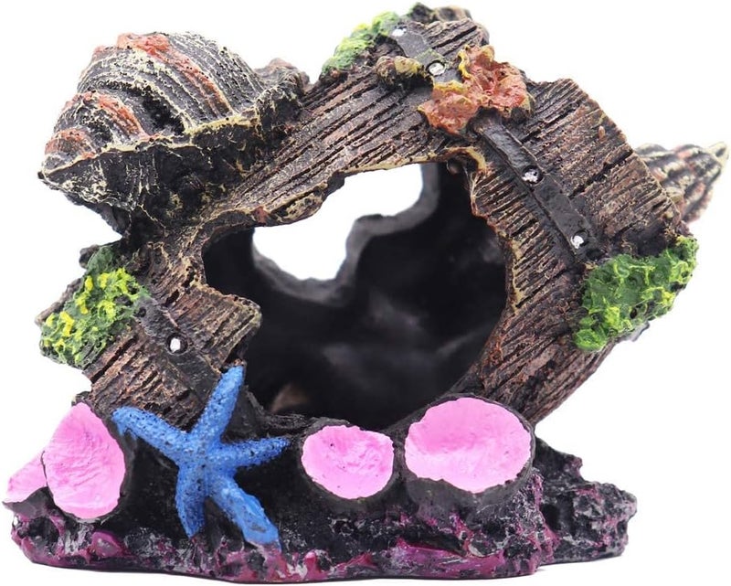 KASTWAVE Temp & permanent project compatible Aquarium Decorations Small Fish Tank Broken Barrel Decorations, Hideaway Cave House with Shell Broken Barrel Cave Decor for Fish House Global flexible sizing options - Image 1