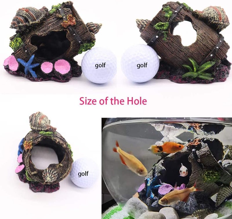 KASTWAVE Temp & permanent project compatible Aquarium Decorations Small Fish Tank Broken Barrel Decorations, Hideaway Cave House with Shell Broken Barrel Cave Decor for Fish House Global flexible sizing options - Image 4