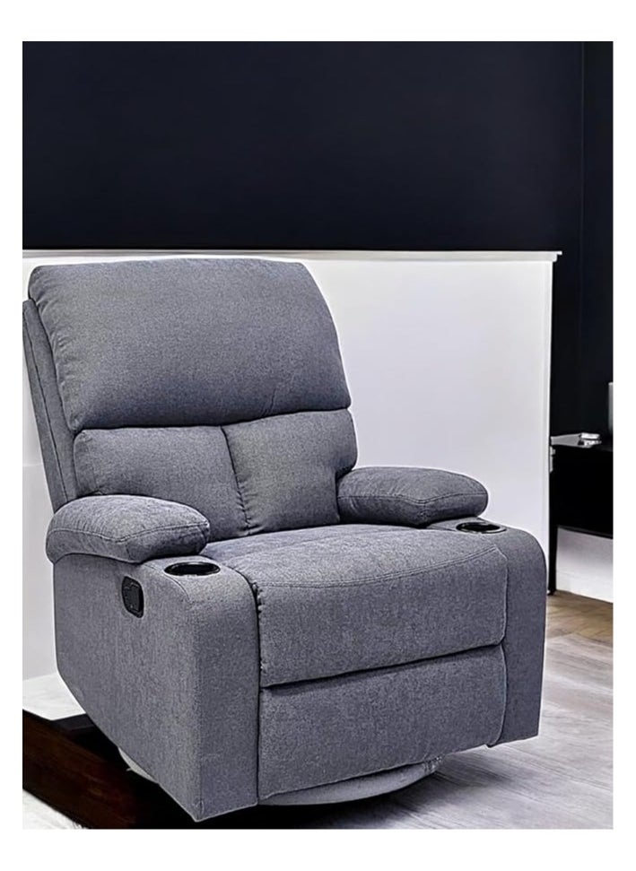 Multi Home Furniture Best Single Recliner 360 Sofa MH-03858 FABRIC Modern Rocker Ergonomic Lounge 360 Degree Swivel With cup-holderSingle Sofa Seat Living Room Chair (Grey)  - Image 1