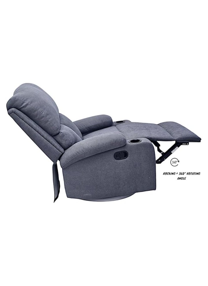 Multi Home Furniture Best Single Recliner 360 Sofa MH-03858 FABRIC Modern Rocker Ergonomic Lounge 360 Degree Swivel With cup-holderSingle Sofa Seat Living Room Chair (Grey)  - Image 3