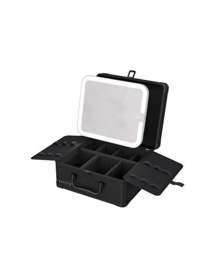 LEVELO Elite Makeup Box Organizer With Detachable Magnetic Mirror & Multiple Compartment / Touch Control / Compact & Travel Friendly / Beauty Tools and Supplies / Cosmetics Accessories / Jewelry / Waterproof Board / Aluminum Alloy + Material - Black - Image 3
