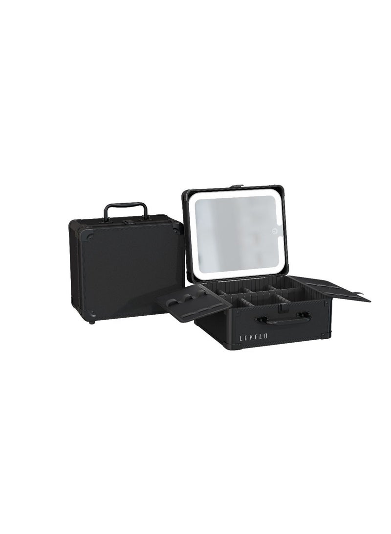 LEVELO Elite Makeup Box Organizer With Detachable Magnetic Mirror & Multiple Compartment / Touch Control / Compact & Travel Friendly / Beauty Tools and Supplies / Cosmetics Accessories / Jewelry / Waterproof Board / Aluminum Alloy + Material - Black - Image 4