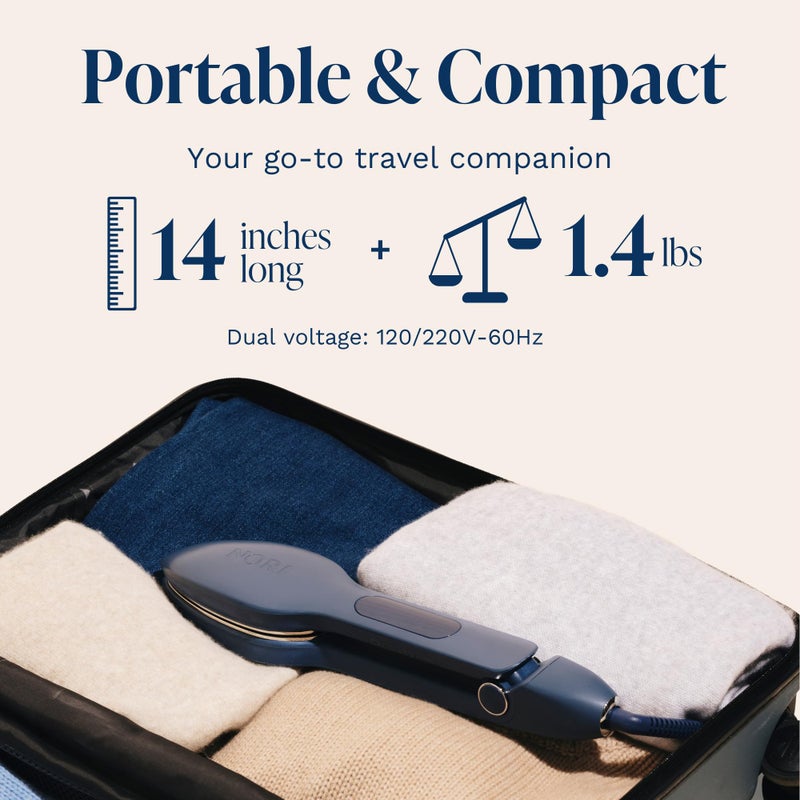 Nori Press Travel Steam Iron - Handheld Iron With Optional Steam Feature - No Ironing Board Required - Easy to Use w/ 6 Fabric Settings - Removes Wrinkles - Navy - Image 5