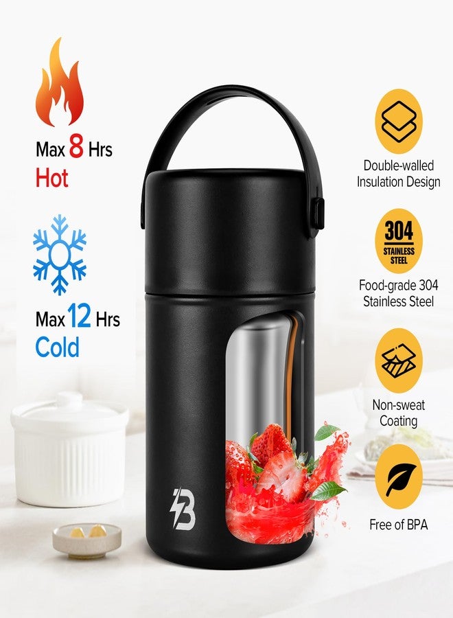 TSAKBAM Thermo for Hot Food, Insulated Food Container Reusable Stainless Steel Double-Walled Vacuum Insulated with Foldable Spoon for Camping, Outdoor, Travel (Black, 29 Oz) - Image 2