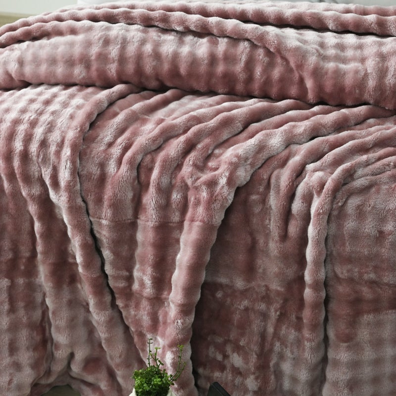 MORANO Lush Soft Blanket | Double Size 220x240 cm | Plush Bubble Texture 380 gsm | Color - Dusty Rose Pink | Ideal for Beds, Sofa or Travel - Image 2