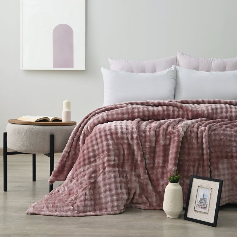 MORANO Lush Soft Blanket | Double Size 220x240 cm | Plush Bubble Texture 380 gsm | Color - Dusty Rose Pink | Ideal for Beds, Sofa or Travel - Image 1