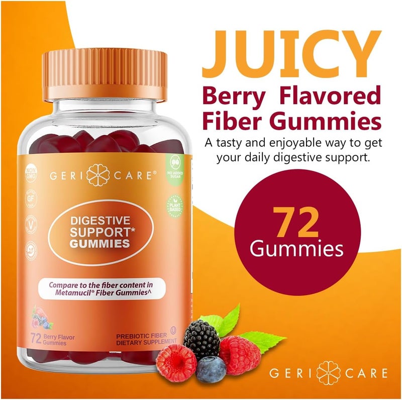 GeriCare Prebiotic Digestive Support Gummies  Berry Flavor 72 Count PlantBased Fiber for Gut Health  Regularity NonGMO GlutenFree Vegan Fiber Supplement to Supports Regular Digestion - Image 2