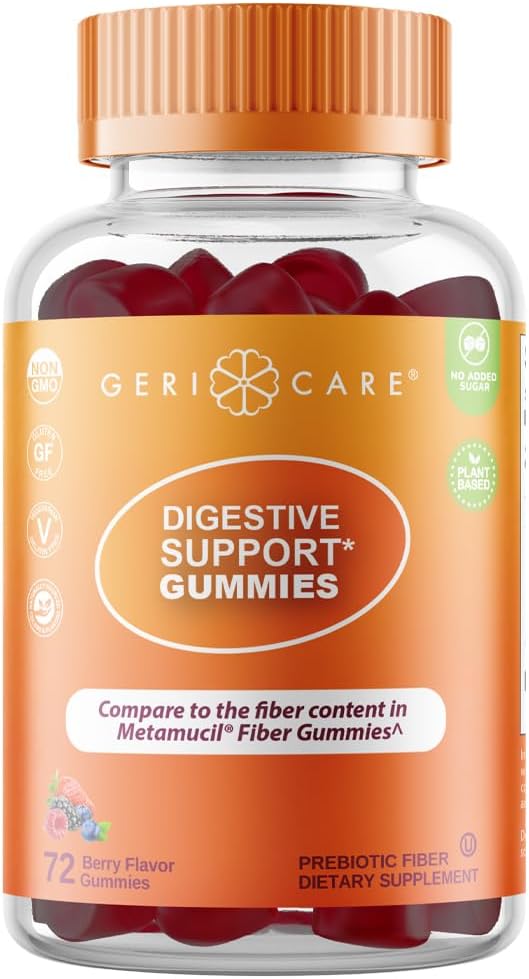 GeriCare Prebiotic Digestive Support Gummies  Berry Flavor 72 Count PlantBased Fiber for Gut Health  Regularity NonGMO GlutenFree Vegan Fiber Supplement to Supports Regular Digestion - Image 1
