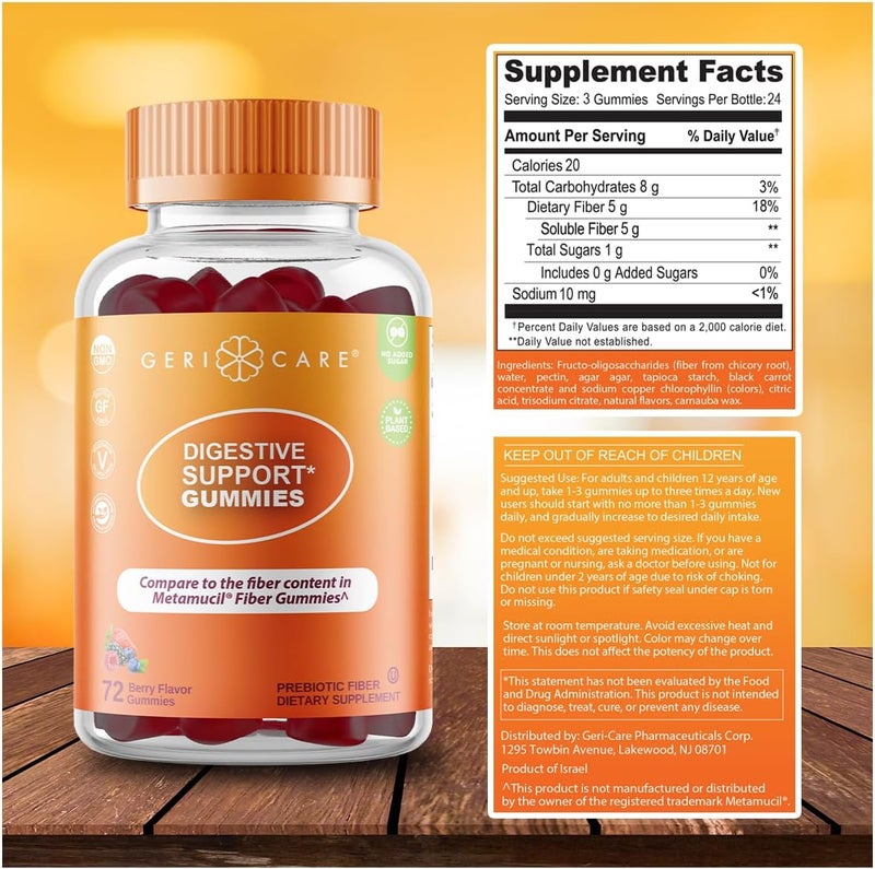 GeriCare Prebiotic Digestive Support Gummies  Berry Flavor 72 Count PlantBased Fiber for Gut Health  Regularity NonGMO GlutenFree Vegan Fiber Supplement to Supports Regular Digestion - Image 5