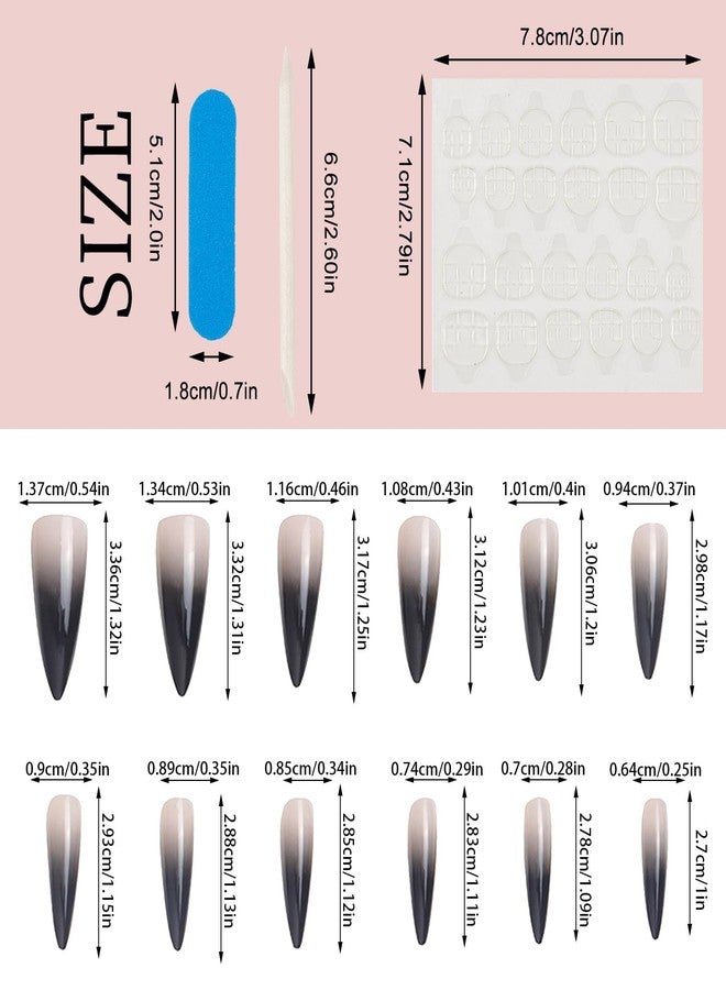 NICENEEDED 24 PCS French Tip Press on Nails, Black Ombre Fake Stick on Nail with Gradient Design, Stiletto Artificial Full Cover False Nail for Women Manicure Art Halloween - Image 2