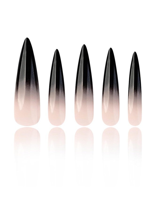 NICENEEDED 24 PCS French Tip Press on Nails, Black Ombre Fake Stick on Nail with Gradient Design, Stiletto Artificial Full Cover False Nail for Women Manicure Art Halloween - Image 4
