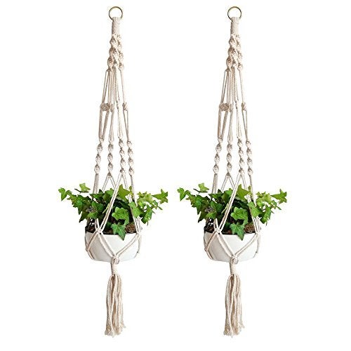 WIWAPLEX Macrame Plant Hanger, 2 Pack Plant Hanger, Cotton Rope Plant Hangers Indoor Outdoor, 4 Legs Plant Hanger Brackets, Flower Pot Hanging Plant Holder for Home Decorations (White) (40 Inch) - Image 1