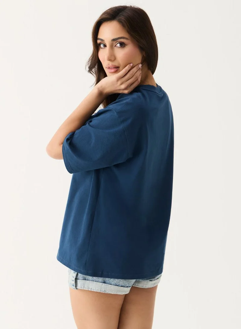 Zigzag Oversized Navy Blue T-shirt