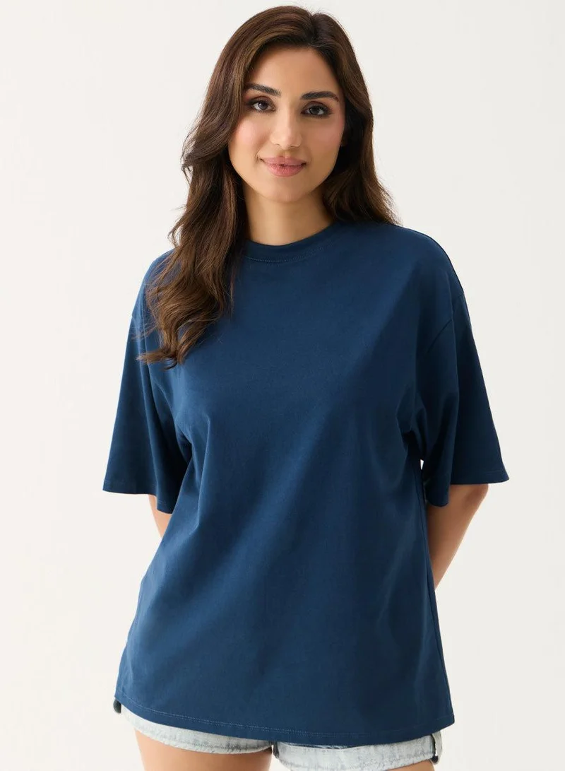 Zigzag  Oversized Navy Blue T-shirt for Women | Best Price UAE