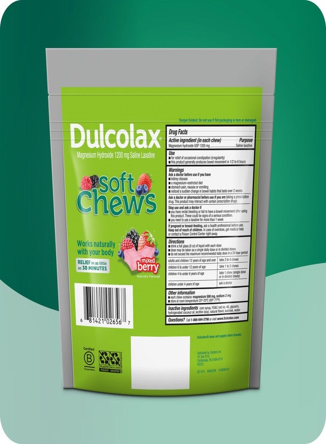 Dulcolax Saline Laxative Soft Chews, Gentle Constipation Relief, Mixed Berry Flavor, Magnesium Hydroxide 1200 mg, 60 Count - Image 3