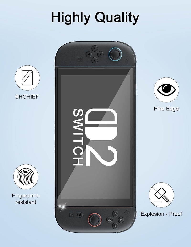 ELECDON 2 عبوة واقي شاشة زجاجي مقسى لـ Switch 2 2025، صلابة 9H مقاوم للخدش تغطية كاملة مع مجموعة محاذاة تلقائي��، فيلم مضاد للوهج شفاف - Image 4