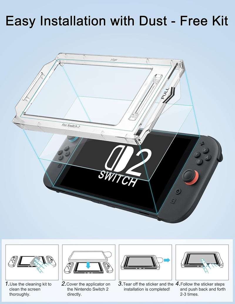 ELECDON 2 عبوة واقي شاشة زجاجي مقسى لـ Switch 2 2025، صلابة 9H مقاوم للخدش تغطية كاملة مع مجموعة محاذاة تلقائي��، فيلم مضاد للوهج شفاف - Image 2