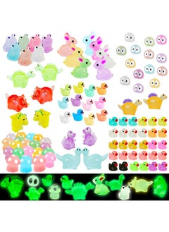 HAPTIME 104Pcs Luminous Mini Resin Animals Mini Animals Figures To Hide Miniature Figurines Glow In Dark Ducks Dinosaurs Frogs, 7 Combination Sets For Landscape Dollhouse Decor Fairy Garden Accessories  - Image 1