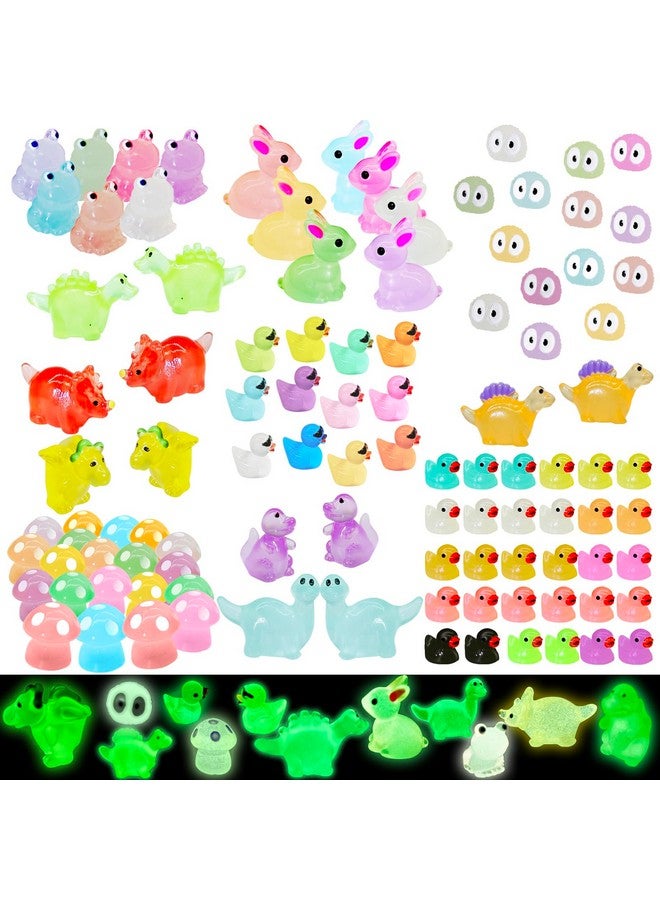 HAPTIME 104Pcs Luminous Mini Resin Animals Mini Animals Figures To Hide Miniature Figurines Glow In Dark Ducks Dinosaurs Frogs, 7 Combination Sets For Landscape Dollhouse Decor Fairy Garden Accessories  - Image 1