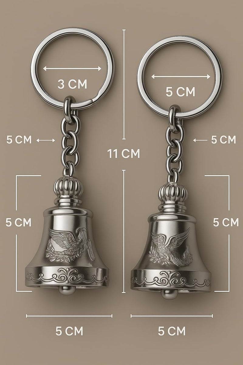 AEROSTARK Set of 2 Chrome-Plated Silver Guardian Bell Keychain | Shiny Protective Charm with Protective Engraving | Polished Zinc Alloy Keyring for Motorcyclists & Gifting - Image 3
