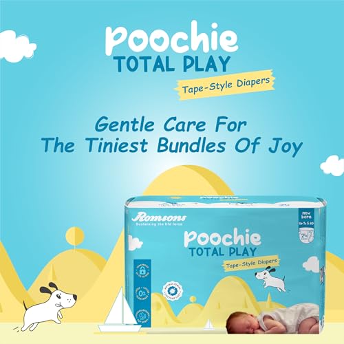 Romsons Poochie Total Play Newborn Tape Style Baby Diapers - 72 Pieces | Suitable for Up To 5 KG | Antibacterial | Cottony Soft and Leakproof Upto 10 Hrs. - Image 2
