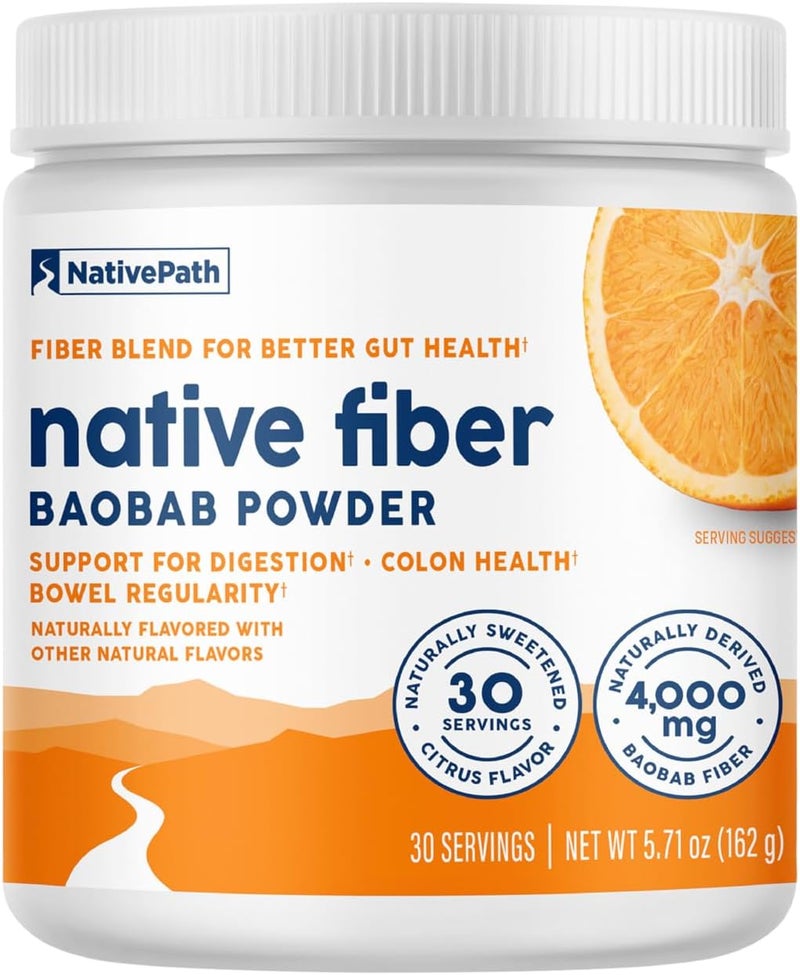 NativePath Organic Baobab Prebiotic Fiber Powder  Digestive Health Supplement  Natural Orange Flavor 30 Servings - Image 1