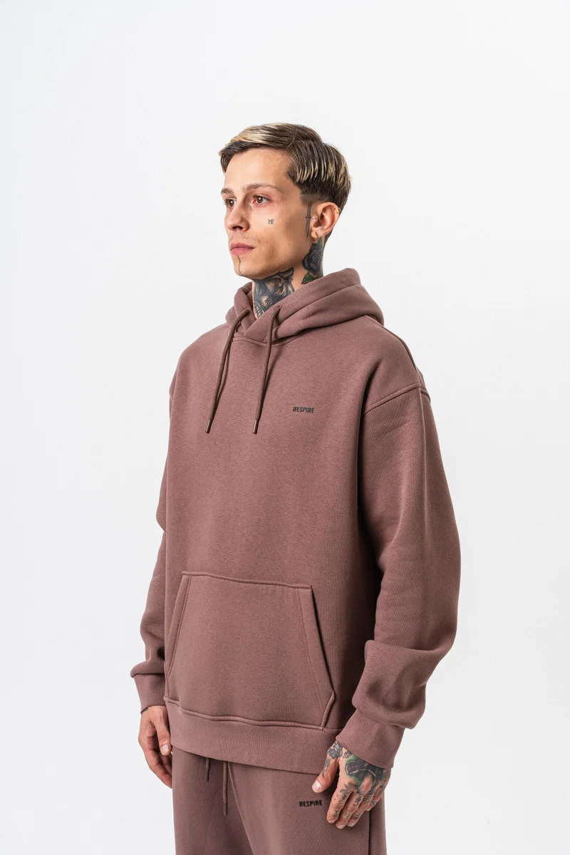 RESPIRE Men's Respire Letter Detail Basic Hooded Oversize Hoodie Cocoa