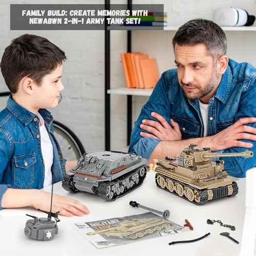 NEWABWN 2-in-1 Army Tank Toy Building Set, Includes German Tiger and American Sherman Models, Compatible with Lego Army Sets, Military Building Blocks Set for Kids 8-14 (1184 Pieces) - Image 5