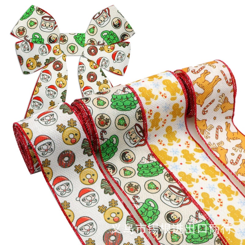 6.3cm Christmas Burlap Wire Edge Ribbon with Overlock Tape, 5 Yards/Roll - Image 5