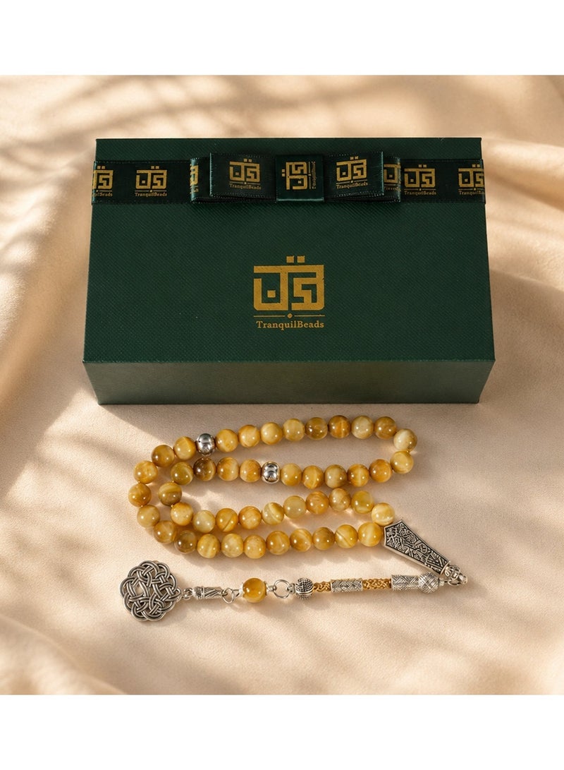 TranquilBeads Golden Tiger's Eye Tasbih 45 Beads Misbaha Prayer Beads with Slivery Tassel, Gift for Men Father Husband, Ramadan Eid Birthday Gift Box - Image 4