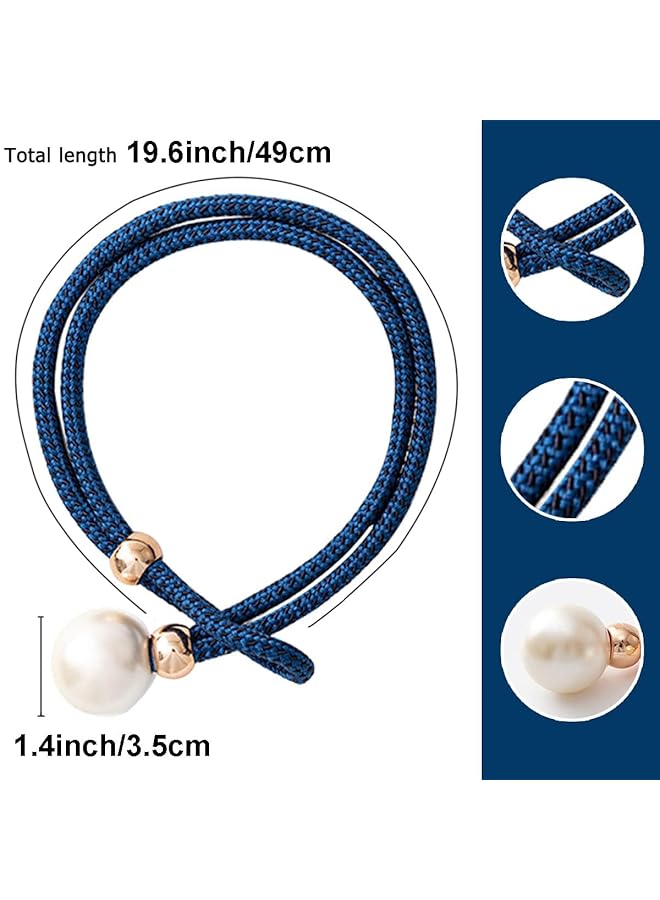 إيروريكس رباطات ستائر من الحبال مزخرفة بلؤلؤة كبيرة، أربطة ستائر قابلة للتعديل، مثبتات ستائر للمنزل والمكتب والفناء والشرفة والنوافذ، عبوة من قطعتين باللون الأزرق - Image 2