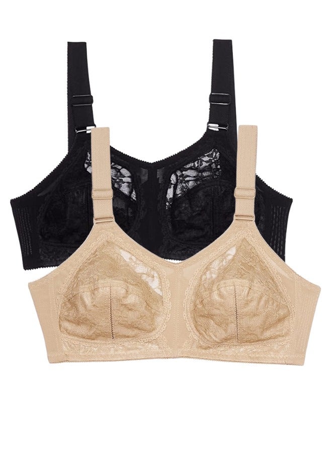 Lasso Pack of 2 Dantel Lassen Support Bra for Women Cup D - Image 1