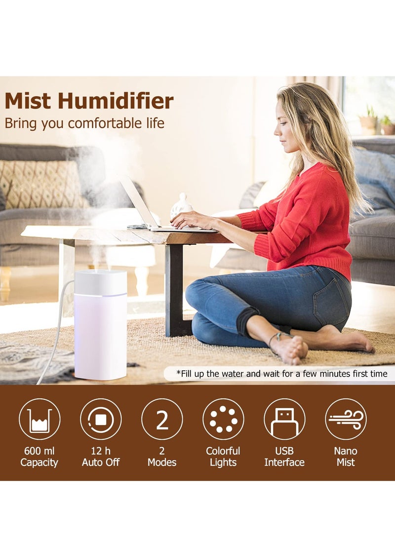 SYOSI - Small Humidifier Portable Mini Mister Double Moisture Compact Overnight Operation for Small Rooms 2 Mist Settings USB Charge Super Quiet Humidifier - Image 1