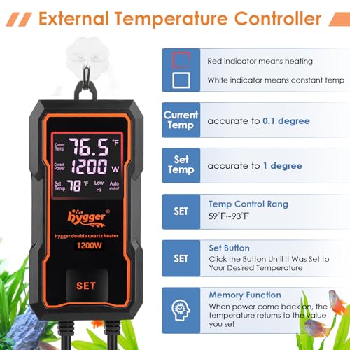 hygger Submersible Aquarium Heater 1200W Fish Tank Heater with Temperature Control Auto Off Protection for 160300 Gallons Saltwater and Freshwater - Image 3