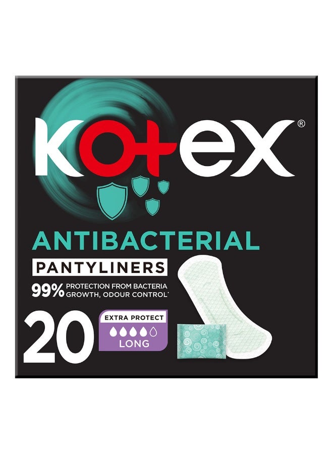 Kotex بطانات يومية مضادة للبكتيريا لحماية 99% من البكتيريا، معطرة، حجم طويل، عبوة من 20