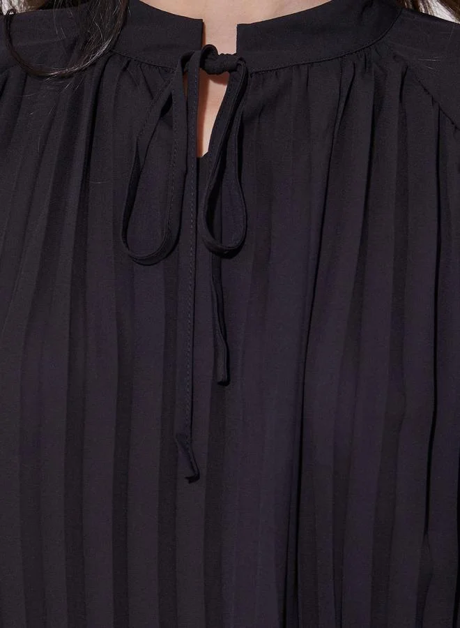 Take Two Pleated Balloon Sleeves Blouse with Tie-Up Neck Detail