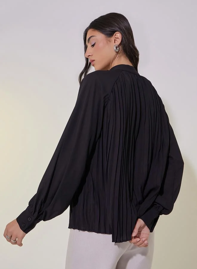 Take Two Pleated Balloon Sleeves Blouse with Tie-Up Neck Detail
