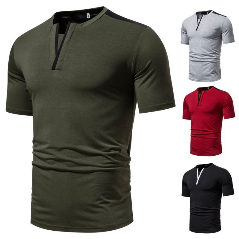Muscle Slim Summer New Casual Fashion Top Foreign Trade Stitching Collar Letter Y Design Short Sleeve T-Shirt for Men - Image 3