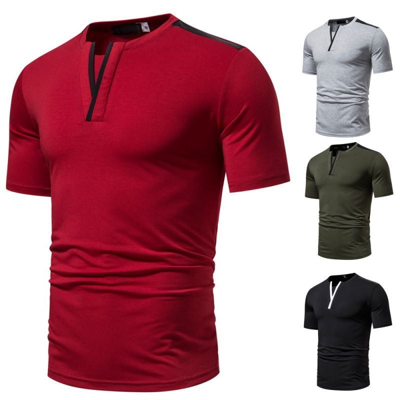 Muscle Slim Summer New Casual Fashion Top Foreign Trade Stitching Collar Letter Y Design Short Sleeve T-Shirt for Men - Image 4