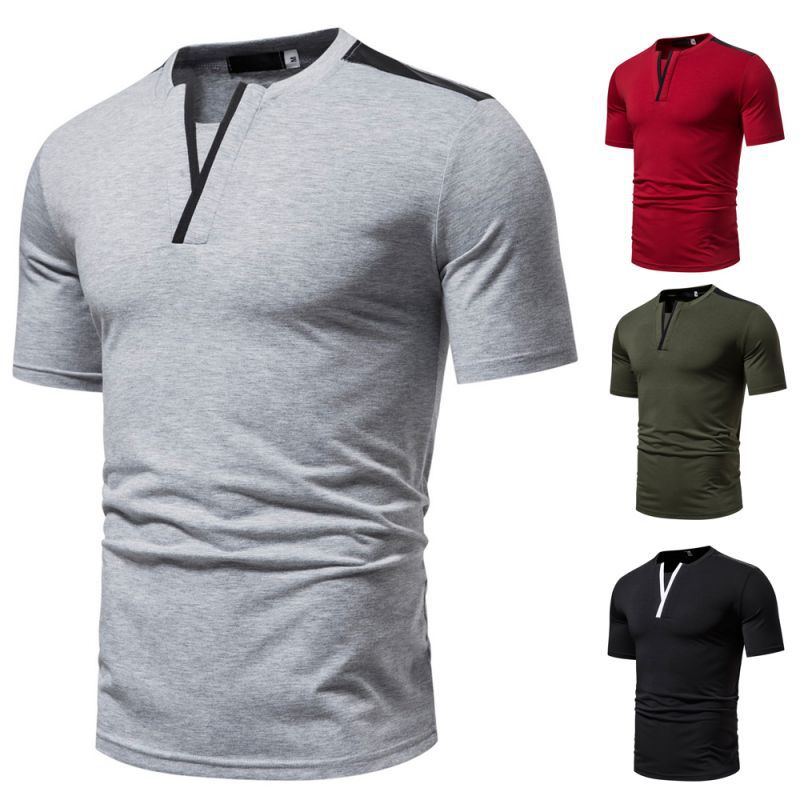Muscle Slim Summer New Casual Fashion Top Foreign Trade Stitching Collar Letter Y Design Short Sleeve T-Shirt for Men - Image 2