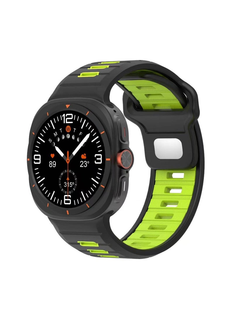 DKNG Compatible with Samsung Galaxy Watch Ultra watches with a two-tone breathable waterproof sports silicone strap 47mm Black/Fluorescent Green  - Image 1