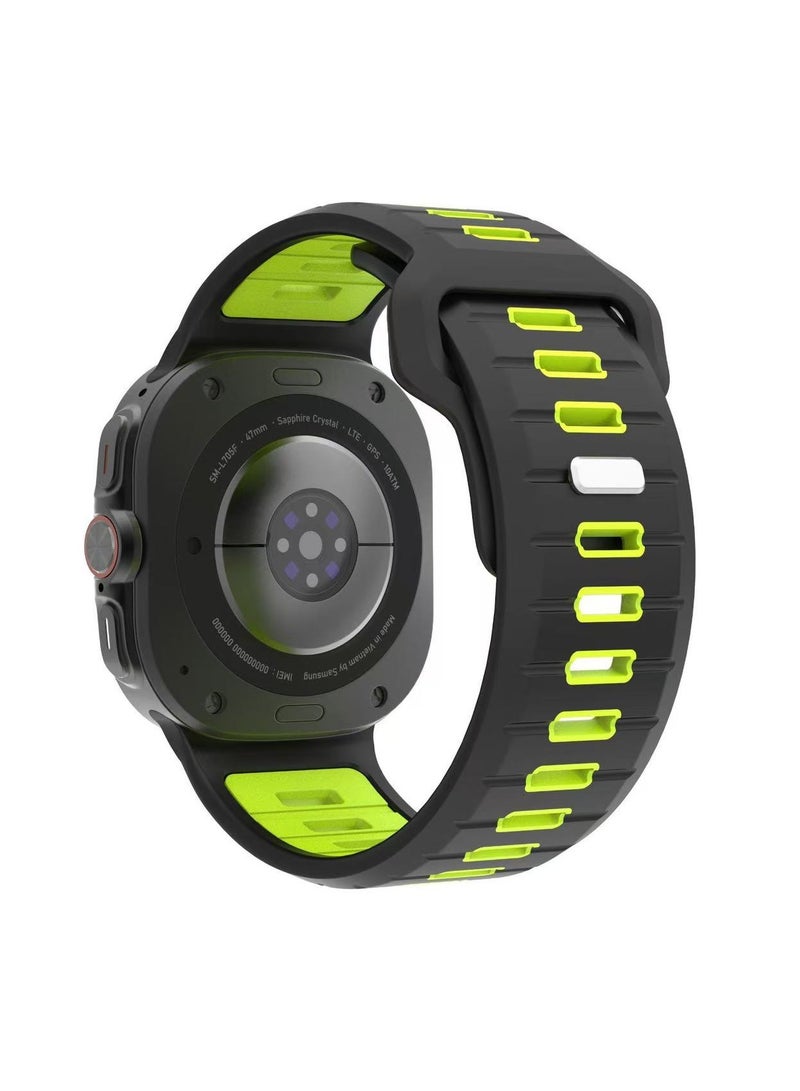 DKNG Compatible with Samsung Galaxy Watch Ultra watches with a two-tone breathable waterproof sports silicone strap 47mm Black/Fluorescent Green  - Image 2