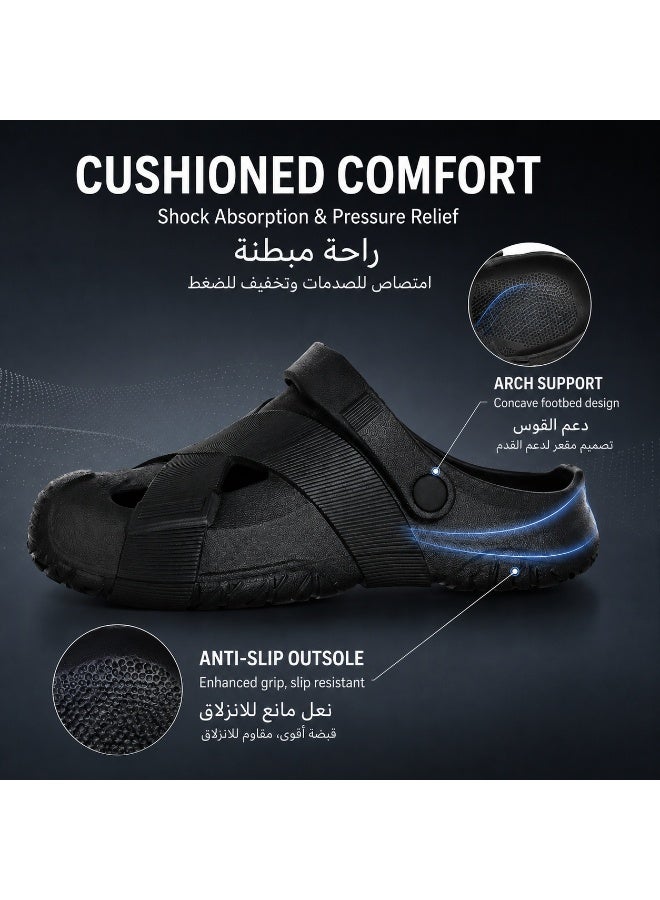 Unisex EVA Garden Clogs Lightweight Slip On Comfort Sandals Anti Slip Soft Cushion Summer Beach Shoes Casual Outdoor Indoor Bathroom Slippers Quick Dry Breathable Closed Toe Clogs for Men Women Durable EVA Walking Shoes Thick Sole Lightweight Comfortable House Slippers Shower Pool Garden Yard Travel Camping Fashion Casual Footwear Non Slip Soft Sole Easy Clean Everyday Wear Black White Grey Beige - Image 2