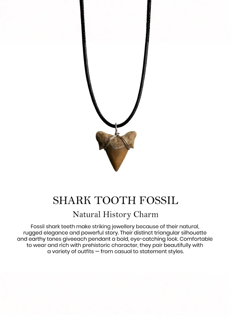 British Fossils قلادة سن سمكة قرش أحفوري كبيرة