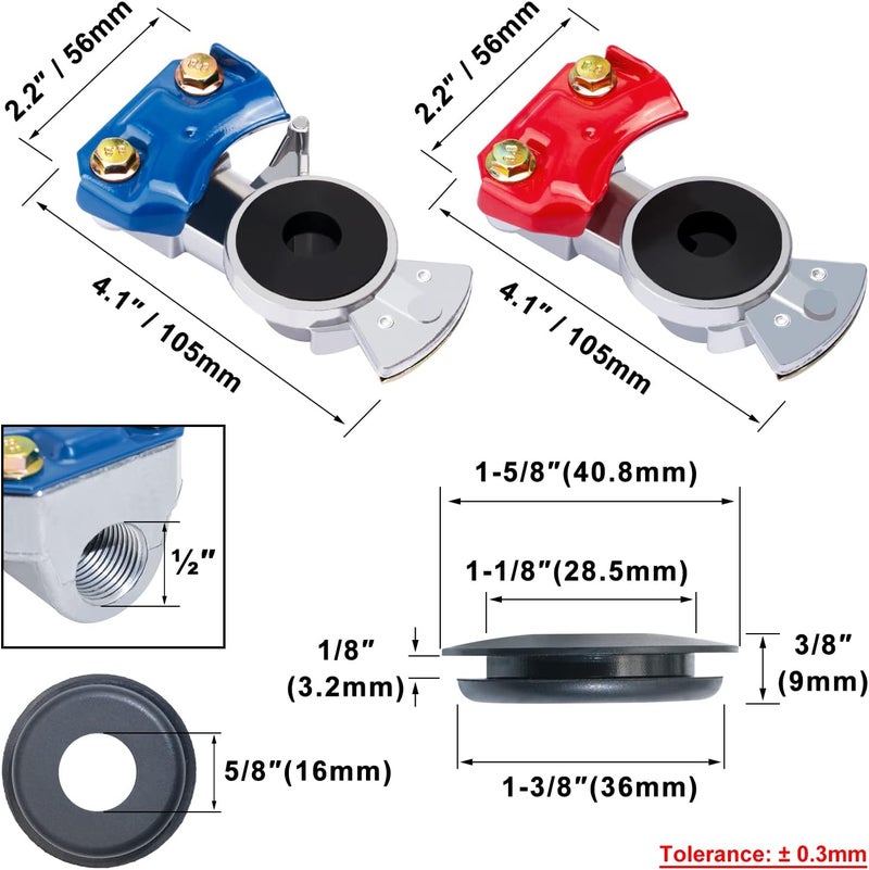 CheeMuii Universal Glad Hands Set with 20pcs Seals - Aluminum Emergency Gladhand Air Hose Brake Coupling for Trucks and RVs - Image 2