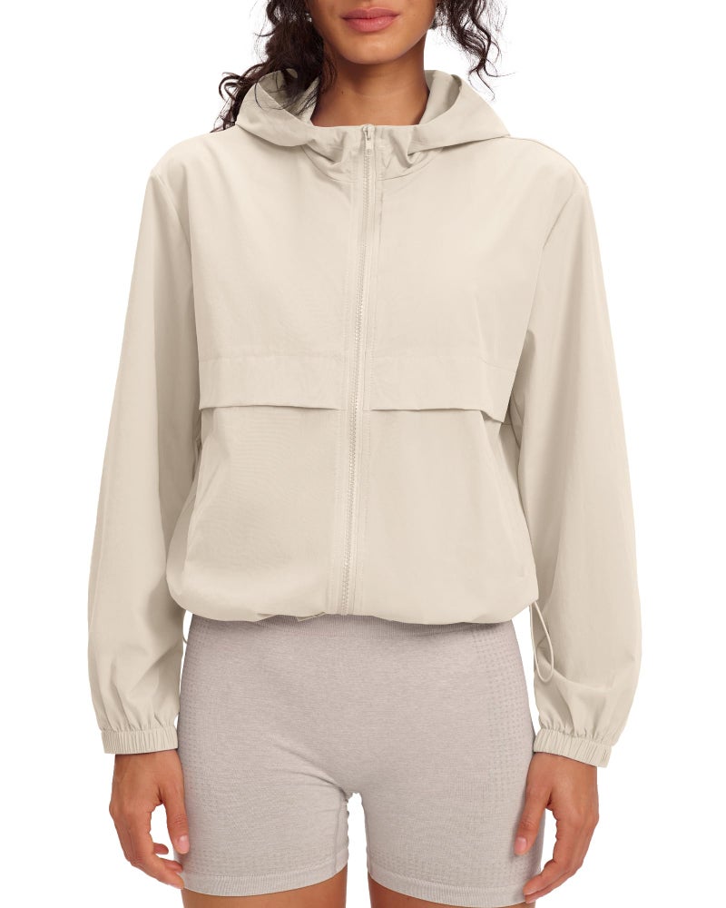 Locachy Womens Lightweight Athletic Workout Hoodie UPF 50 Sun Protection Long Sleeve Full Zip Running Outdoor Jacket Beige S