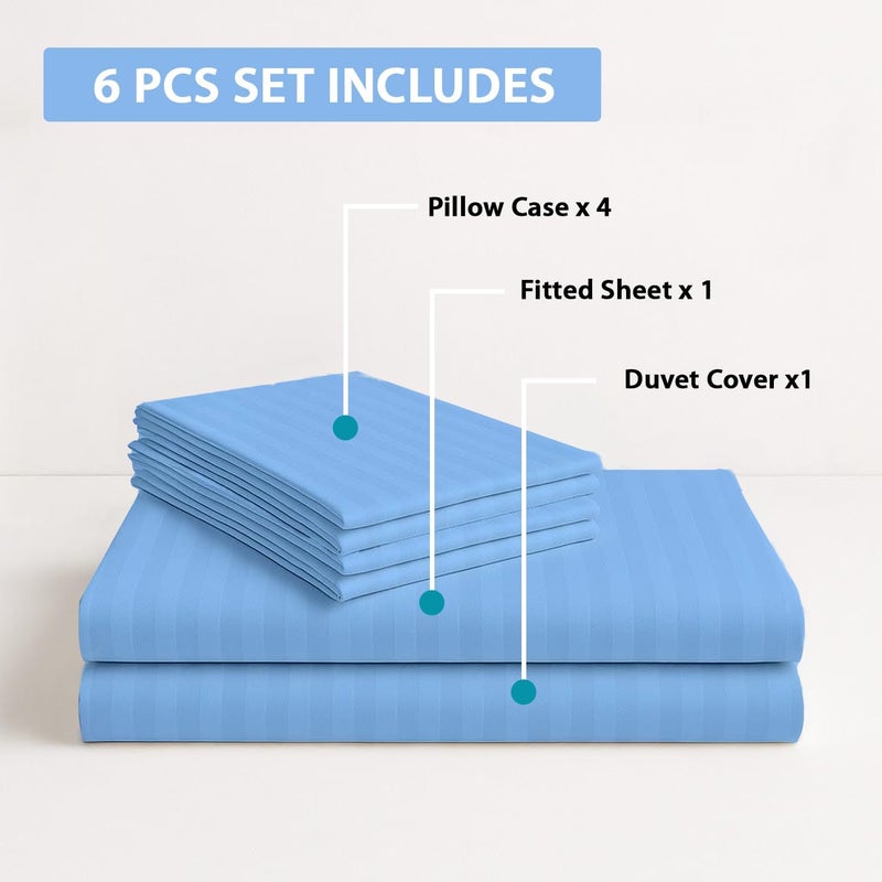 MOONCEE 6Pcs Bed Sheet King Size Set With Duvet Cover 220x240 Microfiber Bed Sheets Bedding Set Includes 1 Fitted Sheet, 1 Quilt Cover & 4 Pillows Cases (6Pcs Duvet Cover Set- King, Blue) - Image 3