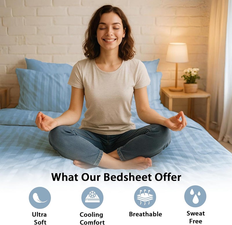 MOONCEE 6Pcs Bed Sheet King Size Set With Duvet Cover 220x240 Microfiber Bed Sheets Bedding Set Includes 1 Fitted Sheet, 1 Quilt Cover & 4 Pillows Cases (6Pcs Duvet Cover Set- King, Blue) - Image 2