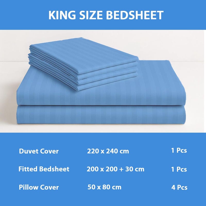 MOONCEE 6Pcs Bed Sheet King Size Set With Duvet Cover 220x240 Microfiber Bed Sheets Bedding Set Includes 1 Fitted Sheet, 1 Quilt Cover & 4 Pillows Cases (6Pcs Duvet Cover Set- King, Blue) - Image 5