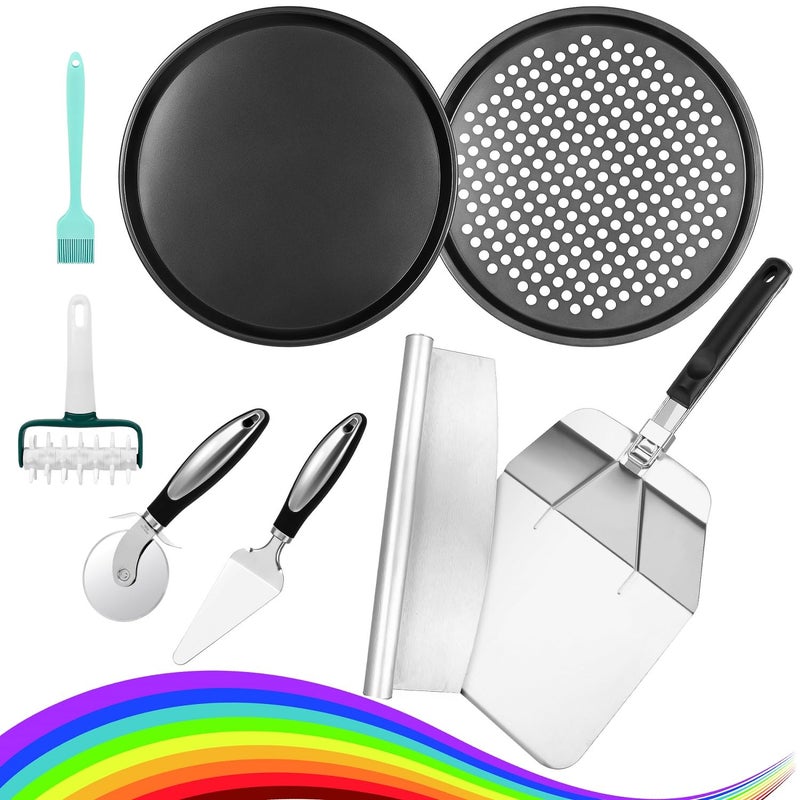 FatCattie Pizza Making Kit with 12x14 Pizza Peel 12 Pizza Pan 14 Pizza Cutter Rocker Pizza Tools Set 8PC